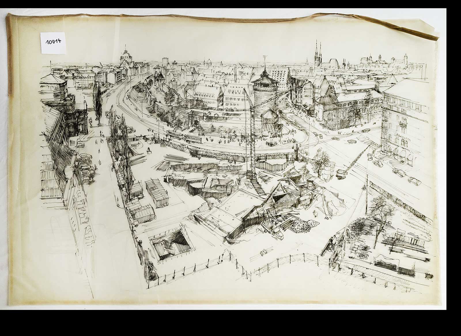 Building Site of the Main Railway Station | felt pen drawing/copy paper | Friedrich Neubauer