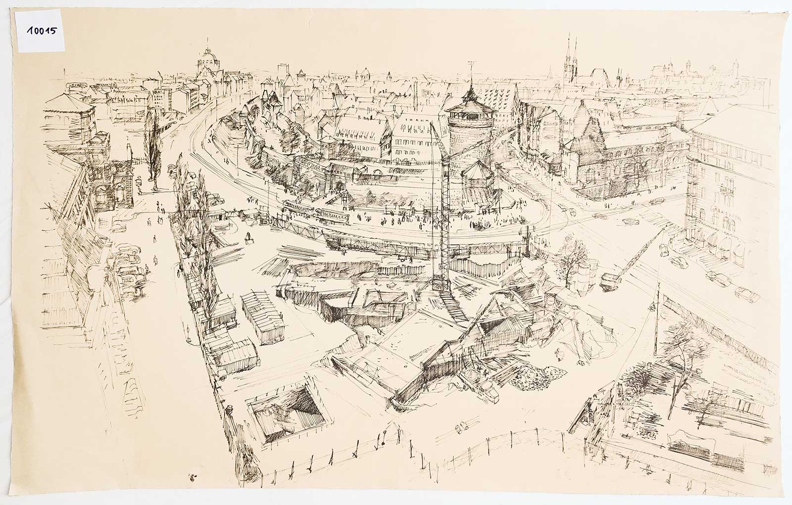 Building Site of the Main Railway Station | felt pen drawing | Friedrich Neubauer
