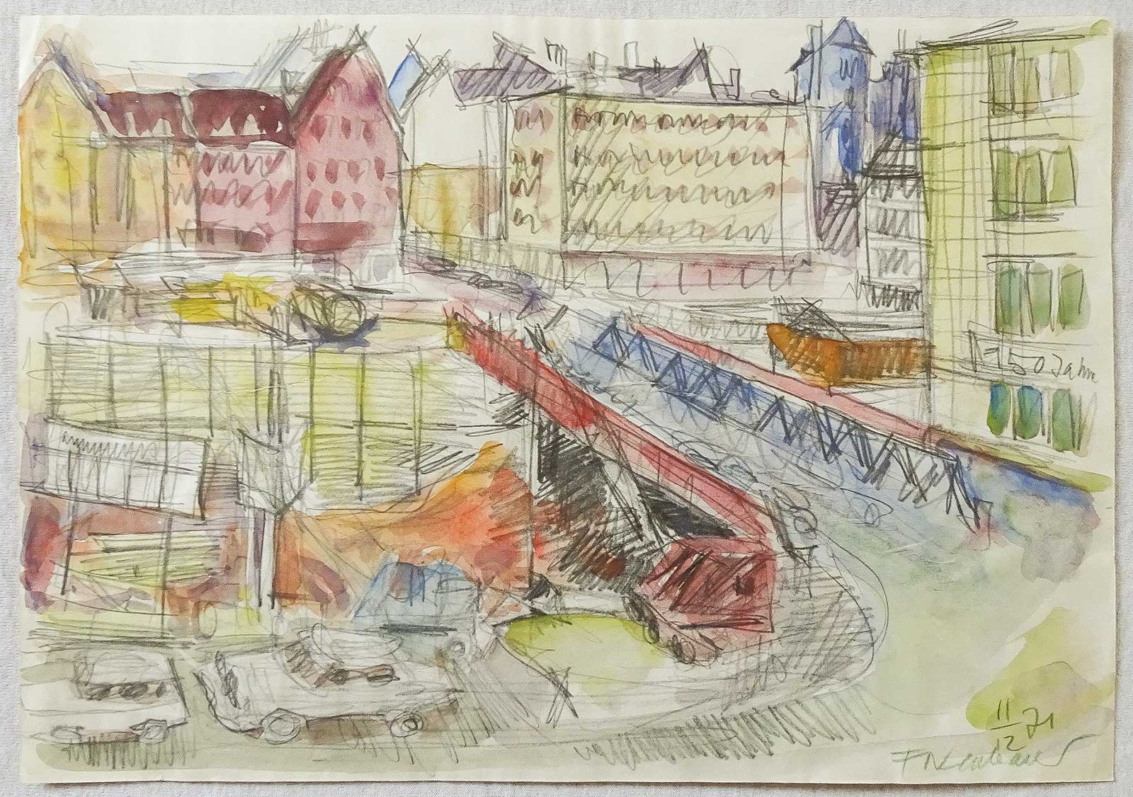 Construction of the Subway | pencil colored | Friedrich Neubauer
