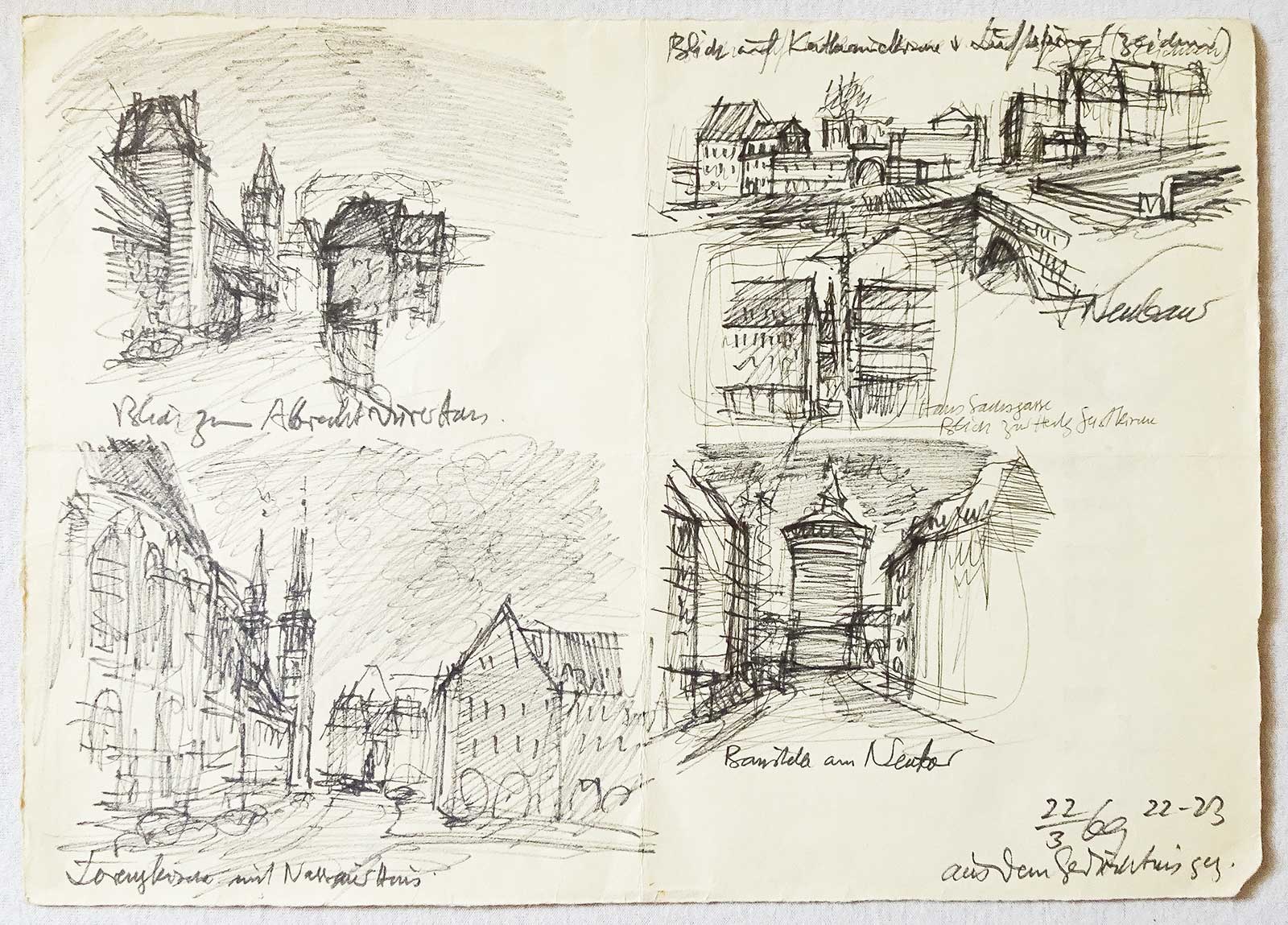 Skizzen in einer Mappe | Kugelschreiber/Bleistift/Kohle | Friedrich Neubauer