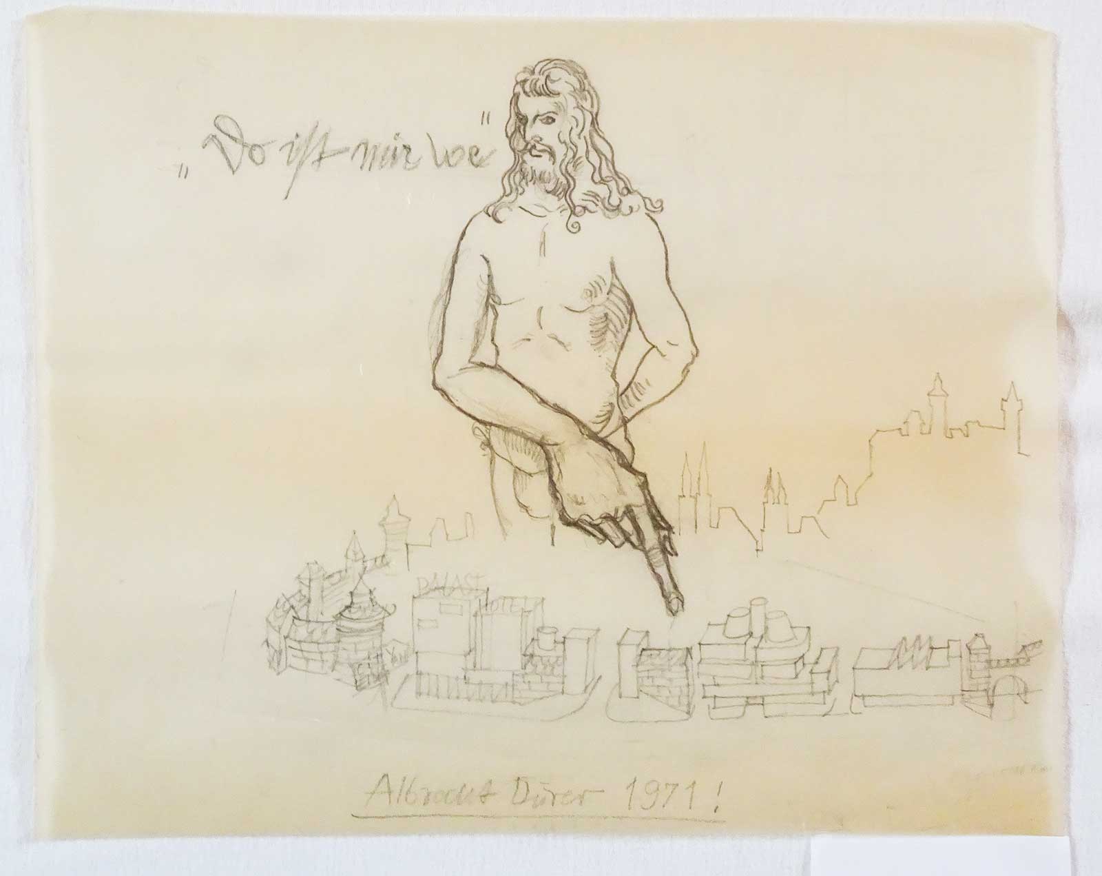 "Here it hurts me," Dürer says | pencil/ballpoint pen | Friedrich Neubauer