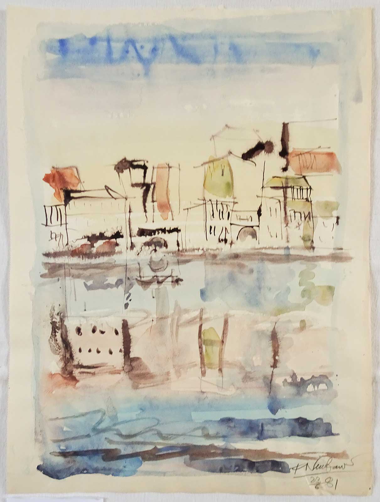 Houses at the River Site | ink colored | Friedrich Neubauer