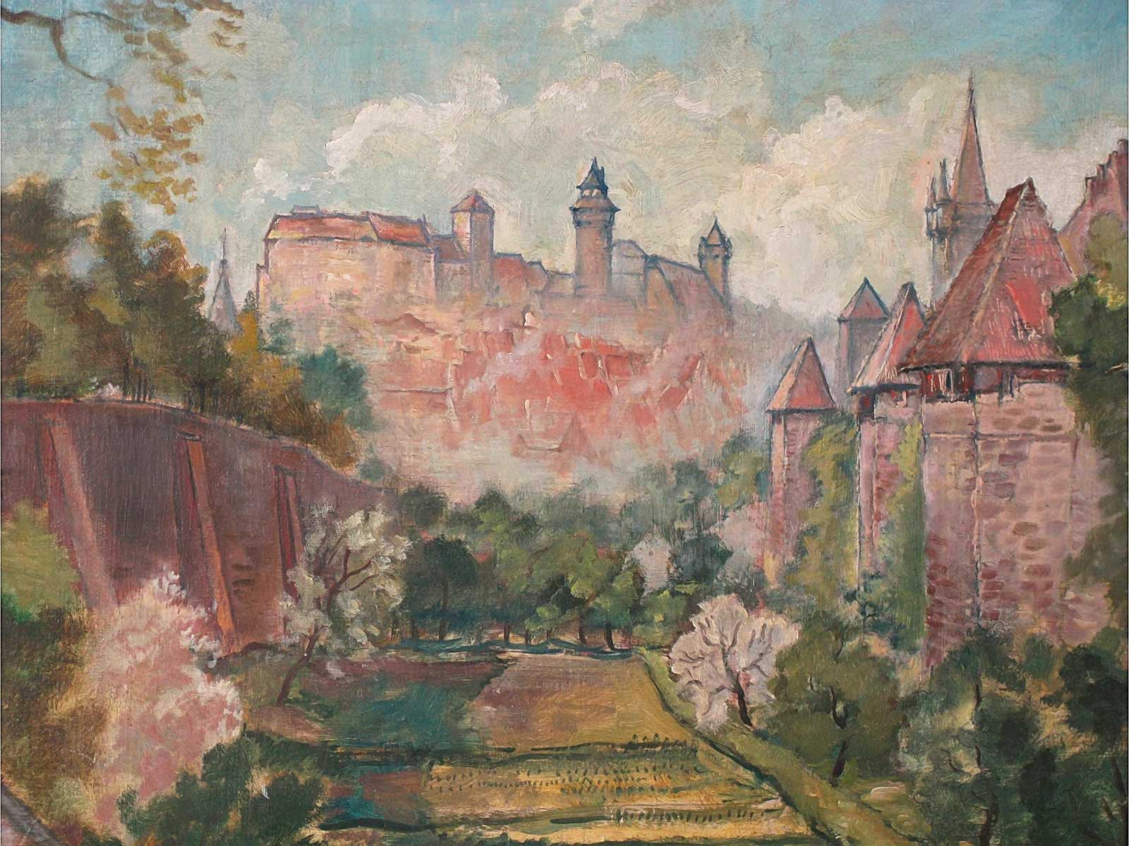 Nuremberg Castle with City Moat | oil paint/carton | Friedrich Neubauer